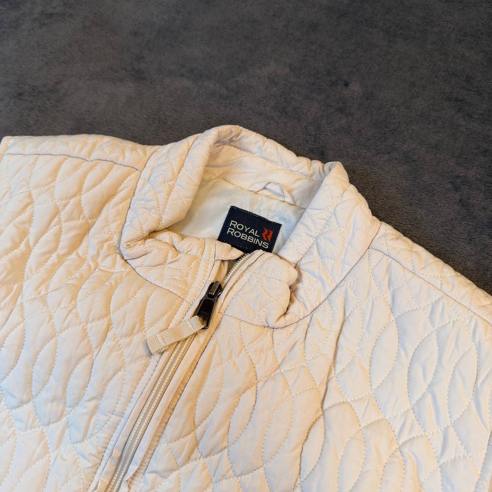 Royal Robbins Quilted Vest Womens Extra Large Cream Full Zip Pockets